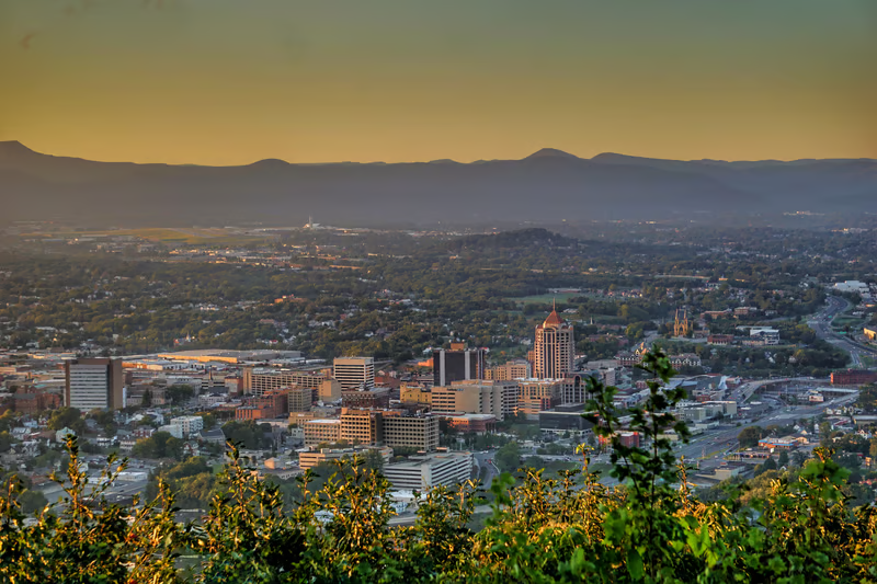 An aerial shot of Roanoke VA. - kiwanis nature park roanoke